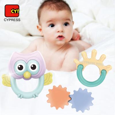 China Soft Toy Cute Food Grade 3 Mixed Baby Teether Rattle Set Baby Toys Rattl Baby Bell Rattle for sale