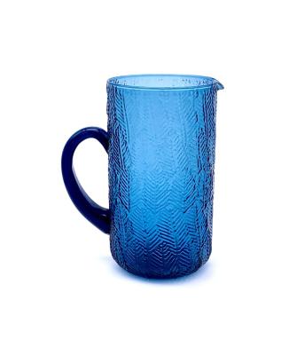 China Sustainable Exquisite Design Food Grade Blue Opens Nordic Water Caraffe Glass Pitcher for sale