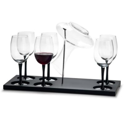 China Custom High End Dishwasher Safe Wine Glass Decanter with 6pcs Wine Glasses with Wooden Base Wine Glass Decanter Set for sale