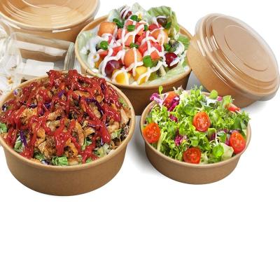 China 500ml Food Grade Kraft Paper Takeaway Food Container Biodegradable High Quality Recyclable Paper Bowl for sale