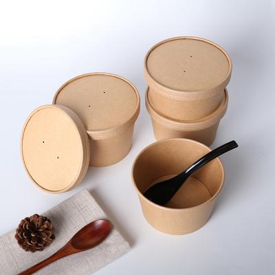 China Biodegradable Disposable Container Kraft Paper Soup Cup Soup Bowl With Lid for sale