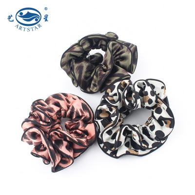 China Cheap Wholesale Custom Hair Scrunchy Logo Print Leopard Satin Elastic Fashion for sale