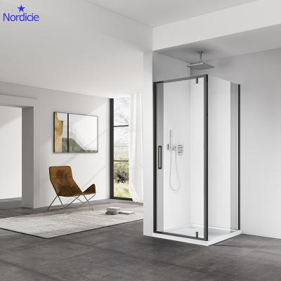 China Modern Black Glass Shower Door Corner Tempered Glass Bathroom Frameless Shower Enclosure for sale