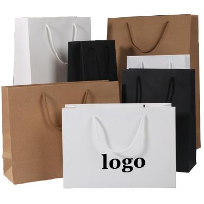 China Recyclable Custom Printed Your Own Logo Cardboard Packaging White Brown Kraft Gift Craft Shopping Paper Bag With Handles for sale