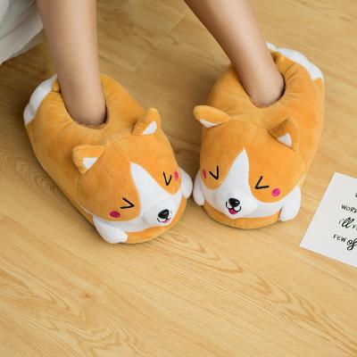 China Fashion trend customized cute cartoon corgi home shoes autumn and winter warmth non-slip plush animal slippers for sale