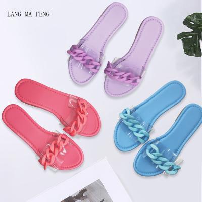 China 2021 Hot Fashion Candy Color Ladies High Heel PVC Outsole Breathable Casual Flat Sandals And Slippers for sale