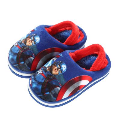 China Fashion trend cute flat bottom and with cotton boy plush band iron man comfortable warm and non-slip home slippers for sale