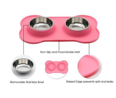 China Non-Automatic Dog Bowls Stainless Steel Water And Food Feeder With Non Spill Resistant Silicone Mat For Pets Raised Cat Bowl for sale