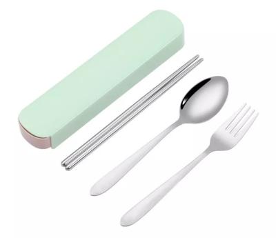 China Viable Outdoor Pink Three-Piece Suit Travel Cutlery Plastic Steel Portable Set for sale