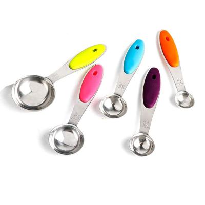 China Multicolor Soft Silicone Stocked Handles Stainless Steel Measuring Cups And Spoons Set for sale