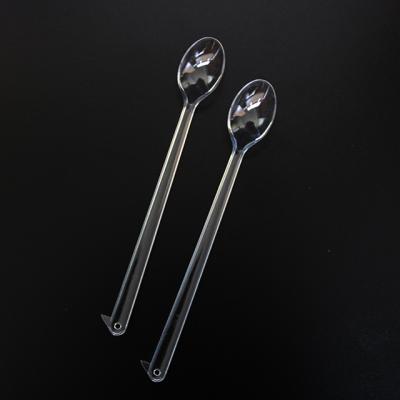 China Tea Spoon New Design 2 In 1 Long Handle PS Clear Disposable Plastic Spoon for sale