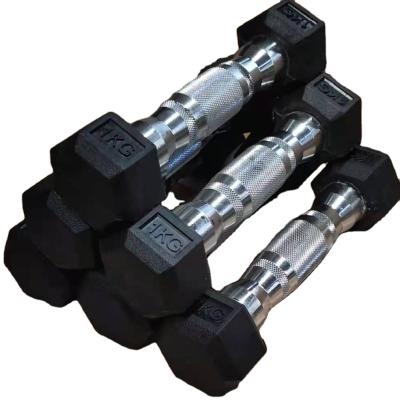 China Universal Weight 1kg Hex Dumbbell Rubber Hex Dumbbell Set Manufacturer Coated Full Black Home Gym Dumbbell Rubber Set for sale