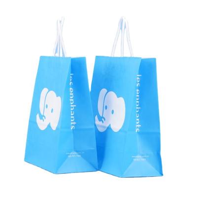 China Biodegradable Custom Logo Print Wholesale Grocery Blue Packaging Paper Gift Bag With Handle Industrial Item Outer Packaging for sale