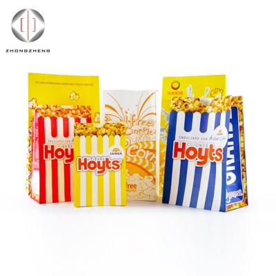 China Recyclable Plastic Lined Flat Bottom Popcorn Paper Bag For Movie Theater And Entertainment for sale