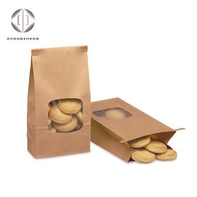 China Recyclable Brown Food Packaging Greaseproof Paper Bag Food Grade Bakery Candy Bread Wrapping Paper With Clear Window for sale