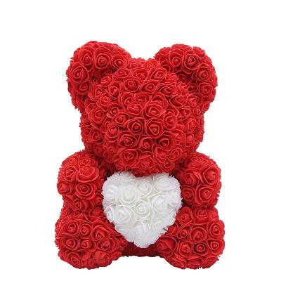 China Eco-friendly 25cm Rose Bear Christmas Valentine's Day Rose Bear With Heart Artificial Rose Flower Bear Gifts for sale