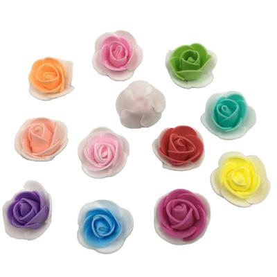 China Factory Wholesale Eco-friendly 3.5cm Two Color Rose Flower Head PE Foam Decoration Artificial Flower Head for sale