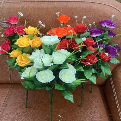 China Cheap Beautiful Colorful Artificial Flower 12 Forks 6 Colors Fabric Rose Silk Flowers Wedding Decoration Simulation Artificial for sale