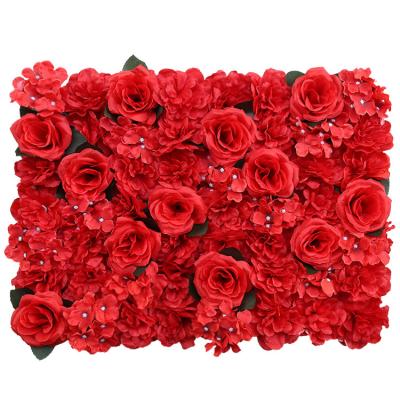 China Beautiful Silk Flowers Colorful Wedding Rose Peony Wall Background Wall Decoration 60X40 Artificial Flower Wall for sale