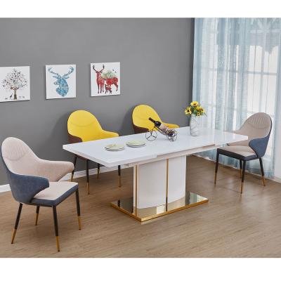 China Morden Dining Room Furniture Luxury Extendable White High Gloss Dining Table and Chair Set for sale