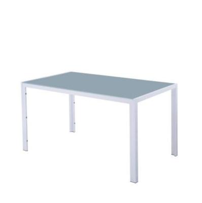 China Simple Design Dining Tables Comfortable Tempered Glass Top Dining Table With Metal Legs for sale