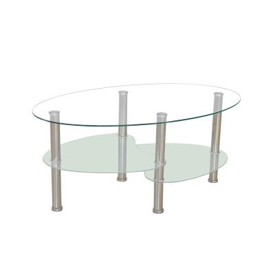 China Best Selling Cheap Tea Table Two Tiers Easy To Clean Modern Glass Top Coffee Table for sale