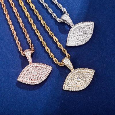 China Hiphop Mens CZ Diamond Eye Pendant Necklace Gold Plated With Zircon for sale