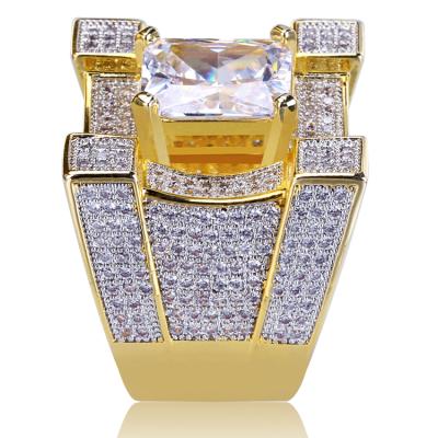 China Brass Hip Hop Jewelry Iced Out Micro Pave Custom CZ 18k Gold Engagement Ring Men for sale