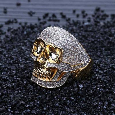 China Brass Fashion Iced Out Micro Pave CZ Gold Skull Ring Men for sale