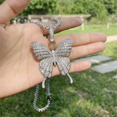 China Outing CZ Butterfly Necklace 4mm Pendent Tennis Casual / Sporty Iced Out Chain Scarf for sale