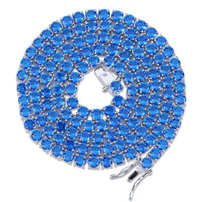 China Trendy Gold Crystal Tennis 18k Blue Stone 4mm Zodiac Chain Necklace for sale