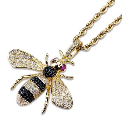 China Hip Hop Custom CLASSIC CZ Diamond Iced Out Anime Bee Necklace Pendant Jewelry for sale