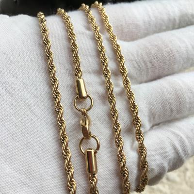 China CLASSIC 2mm 3mm Stainless Steel Gold Necklace Rope Chain For Men for sale