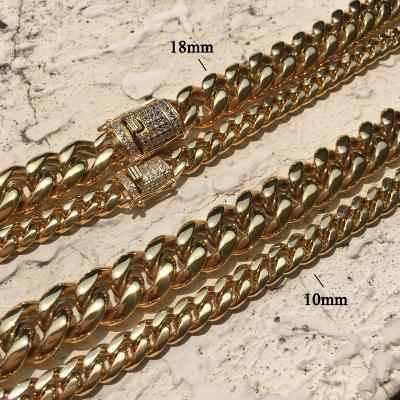 China New Design 14k Hip Link Chain Hip Hop Gold Stainless Steel Dubai Fashion Cuban Necklace Men for sale