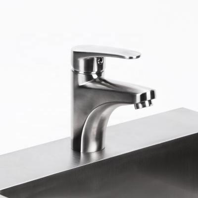 China Modern Single Handle Stainless Steel Water Faucet Deck Mounted Mixer Basin Brushed Faucets for sale