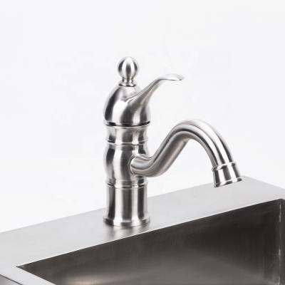 China Modern Single Hole SUS304 Stainless Steel Bathroom Sink Faucet Hotel Basin Faucet for sale