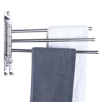 China Eco-friendly SUS 304 Stainless Steel Bathroom 4-Arm Swing Towel Hanger Rack Wall Mount Swivel Towel Rack Stands For Bathroom for sale