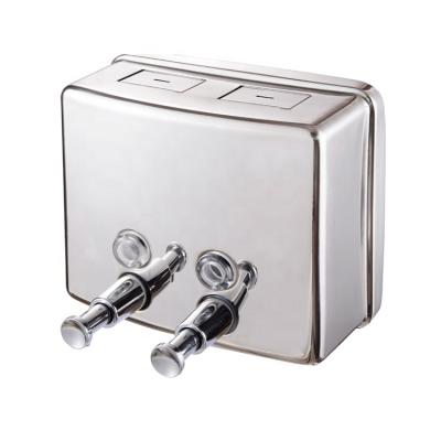 China Unique Wall Mounted Double Soap Dispenser 1300 ml Chrome Finish Stainless Steel Double Soap Dispenser for sale