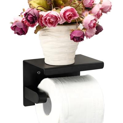 China Eco-friendly Matte Black Paper Roll Holder Premium 304 Stainless Steel Toilet Paper Roll Holder For Bathroom Rustproof for sale