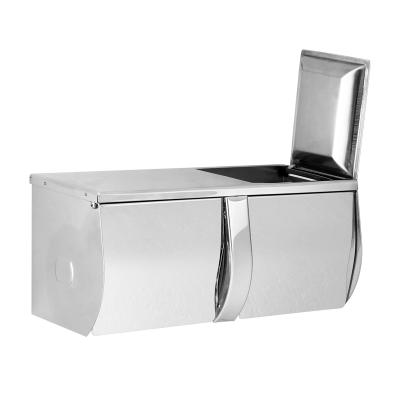 China Eco-friendly Bathroom Accessories Stainless Steel Roll Paper Holder Double Holder With Shelf Toilet Paper Holder for sale