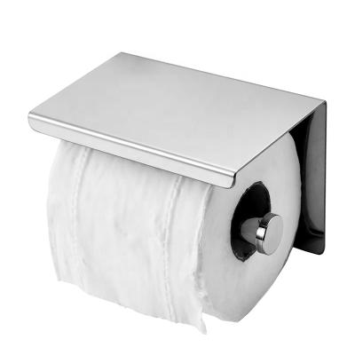 China Polished Wall Mounted Eco-friendly SS Toilet Paper Holder Metal Tissue Paper Holder With Phone Shelf for sale