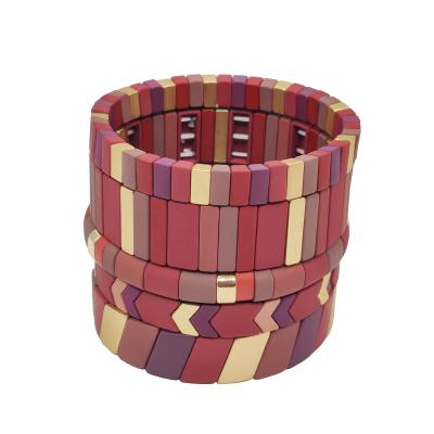 China Dark Red Enamel Environmentally Friendly Matte Brushed Tile Beads Ombre Fall Winter Colors Rainbow Bracelets For Women Girls for sale