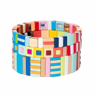 China Environmental Friendly Gold Plated and Enamel Stretch Tile Girls Bracelets Custom Unique Design Rainbow Colorful Bangles Personalized for sale