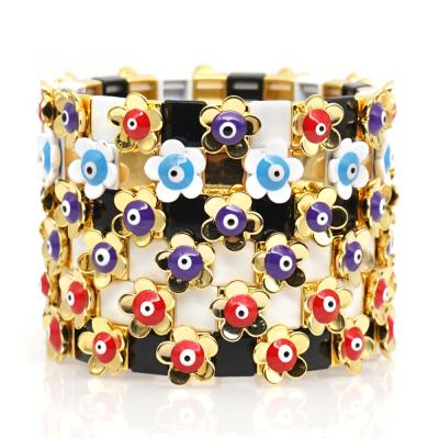 China Unique Rainbow Environment Friendly Customized Blue Evil Eyes Flower Tile Beads Bracelets For Women Enamel Beads Bracelet Jewelry for sale