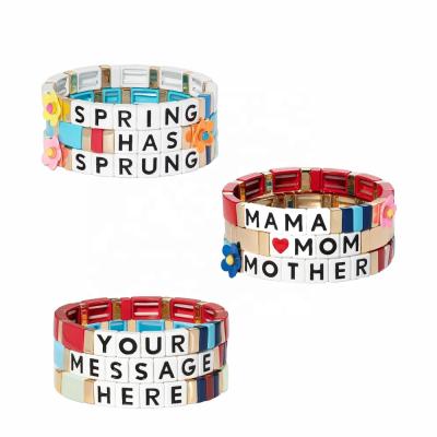 China Environmental Friendly Custom All Words Letters Alphabet Metal Alloy Rainbow Enamel Tile Beads Bracelets For Women for sale