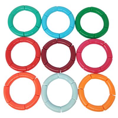 China New fashion 2021 hot sale environment friendly colorful acrylic lucite curved tube bead big bracelets bamboo bead bracelets for sale