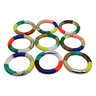 China Environmental Friendly Marbling Acrylic Bangles Bracelet For Women Boho Resin Tube Beads Charm Bracelets Bangles Jewelry Gifts for sale