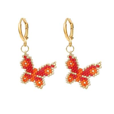 China TRENDY Red Seed Beads Dangle Earrings Butterfly Jewelry Women for sale