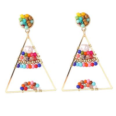 China TRENDY Colorful Seed Bead Earrings Metal Gold Filled Triangle Bead Wire Wrapped Earrings for sale