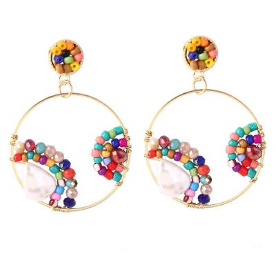 China Trendy New Arrival Luxury Bohemian Pearl Crystal Beads Hoop Earrings Drop Earring For Lady for sale